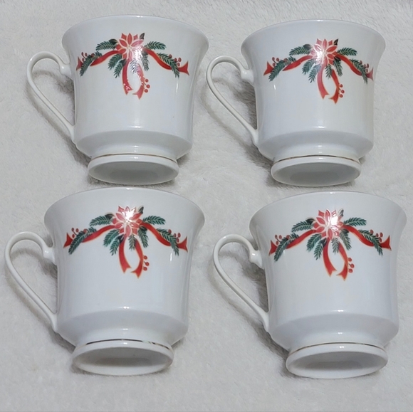 Vintage Other - Vintage Poinsettia and Ribbons Fine China Cups